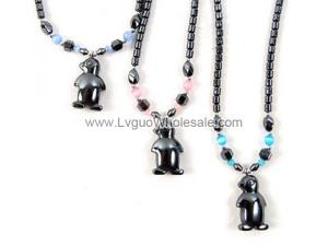 Colored Opal Beads Hematite Penguin Pendant Charm Choker Collar Necklace